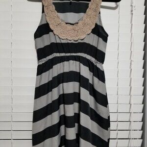 Audrey 3+1 Black and Grey Stripe Tunic Tank Top